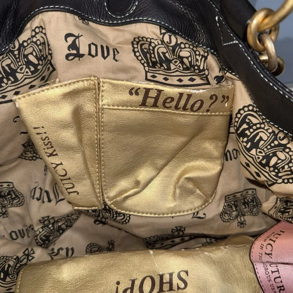 VINTAGE JUICY COUTURE Black Leather Hobo Tote Shoulder Bag Handbag Purse Dustbag